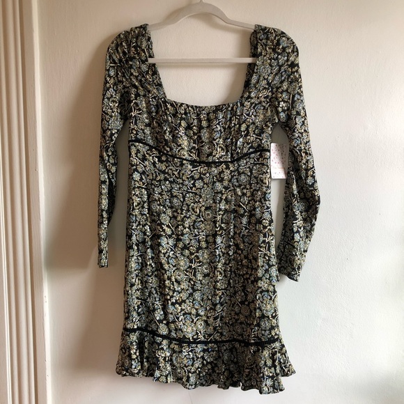 NWT Free People Boheme Black Floral Square Neckline Mini Dress - Picture 4 of 14